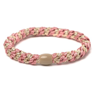 haarelastiek met goud glitter lint met roze
