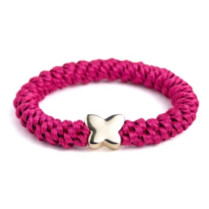 roze haar elastiek met gouden vlinder