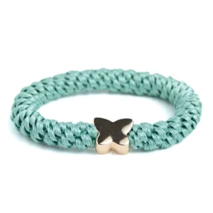 licht blauwe haarelastiek met gouden vlinder