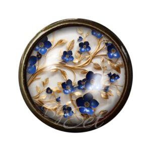 broche blauwe bloemen en goud accenten, kleding pin