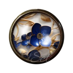 broche blauwe bloemen en goud accenten, kleding pin